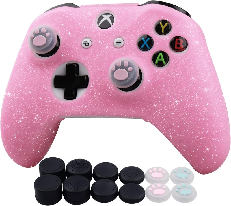 RALAN Glitter Controller Skin for Xbox One, Anti-Slip Silicone Controller Cover Protector Compatible for Xbox 1 Wireless/Wired Gamepad Joystick with 4 Thumb Grips Caps and Black Pro Thumb Grip x 8 - Image 1